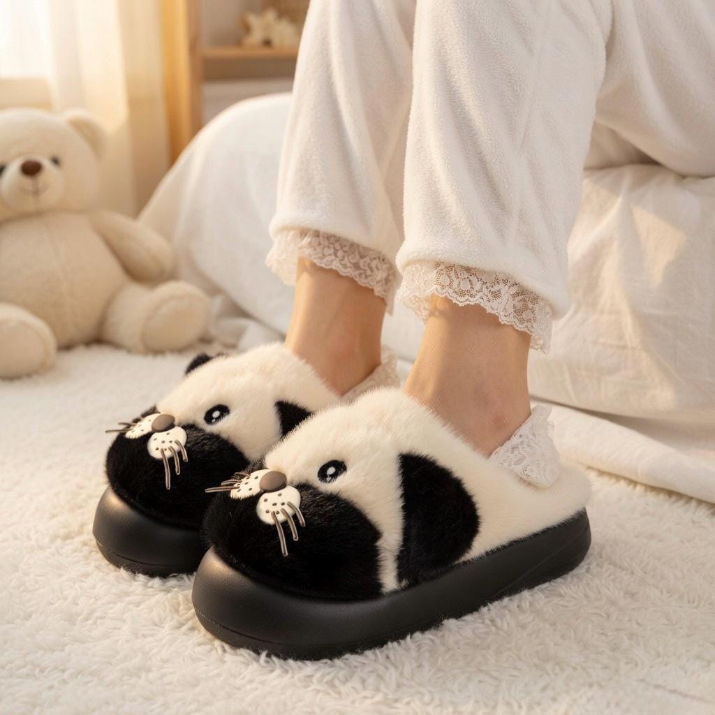 Leopard Plush Animal Slippers | Cozy Cartoon Dog House Shoes, Warm Winter Indoor Footwear | SoftSlipsy
