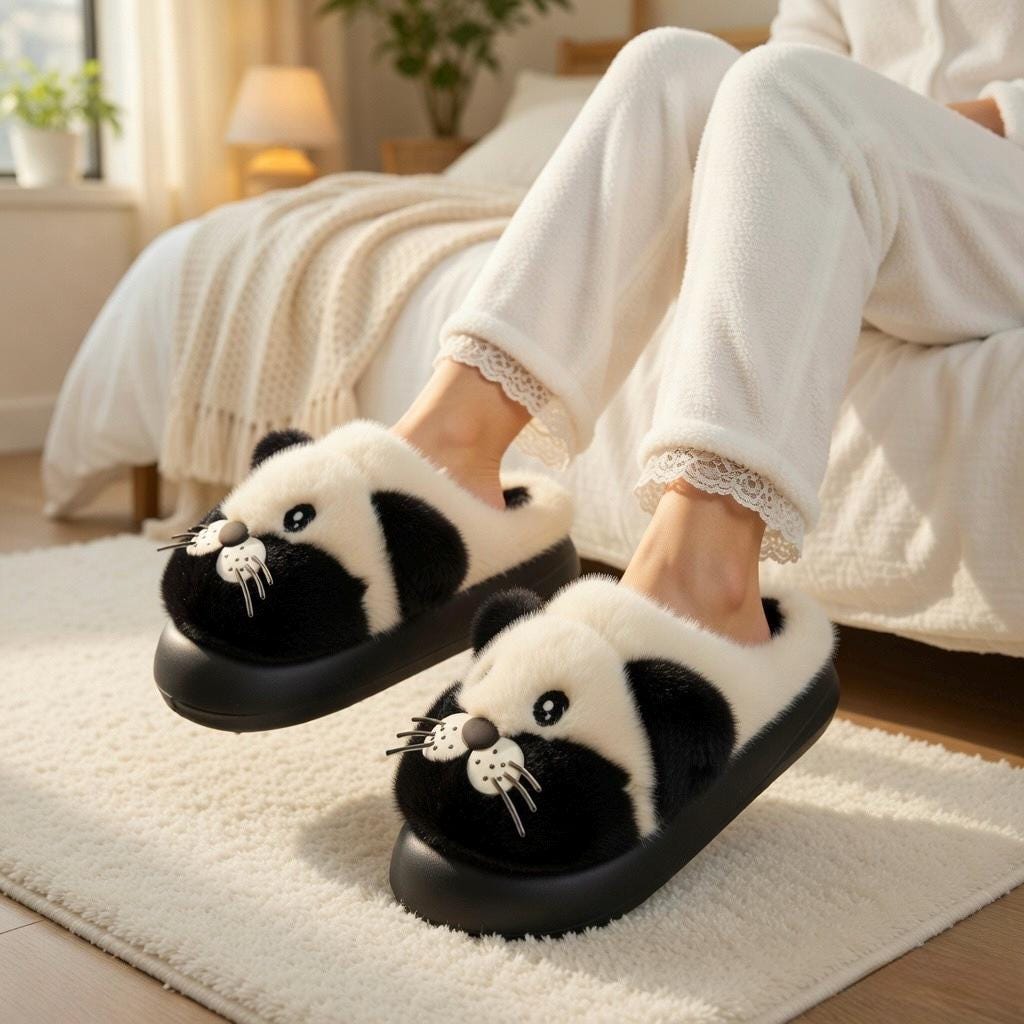 Leopard Plush Animal Slippers | Cozy Cartoon Dog House Shoes, Warm Winter Indoor Footwear | SoftSlipsy