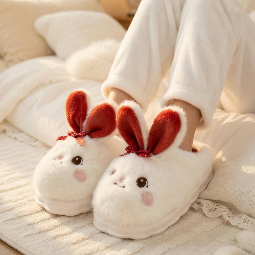 Plush Bunny Slippers | Cozy Rabbit House Shoes, Winter Warmth | SoftSlipsy