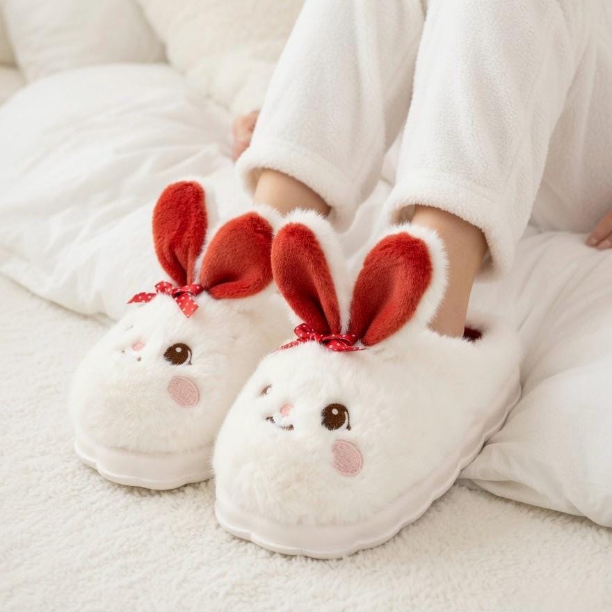Plush Bunny Slippers | Cozy Rabbit House Shoes, Winter Warmth | SoftSlipsy