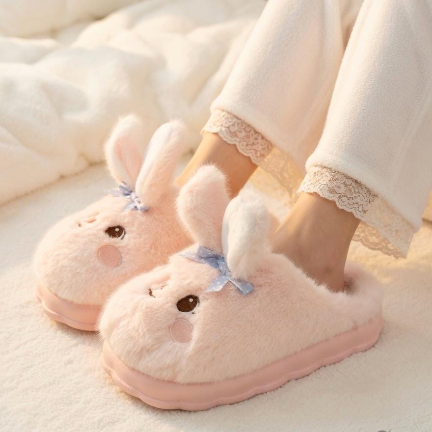 Plush Bunny Slippers | Cozy Rabbit House Shoes, Winter Warmth | SoftSlipsy