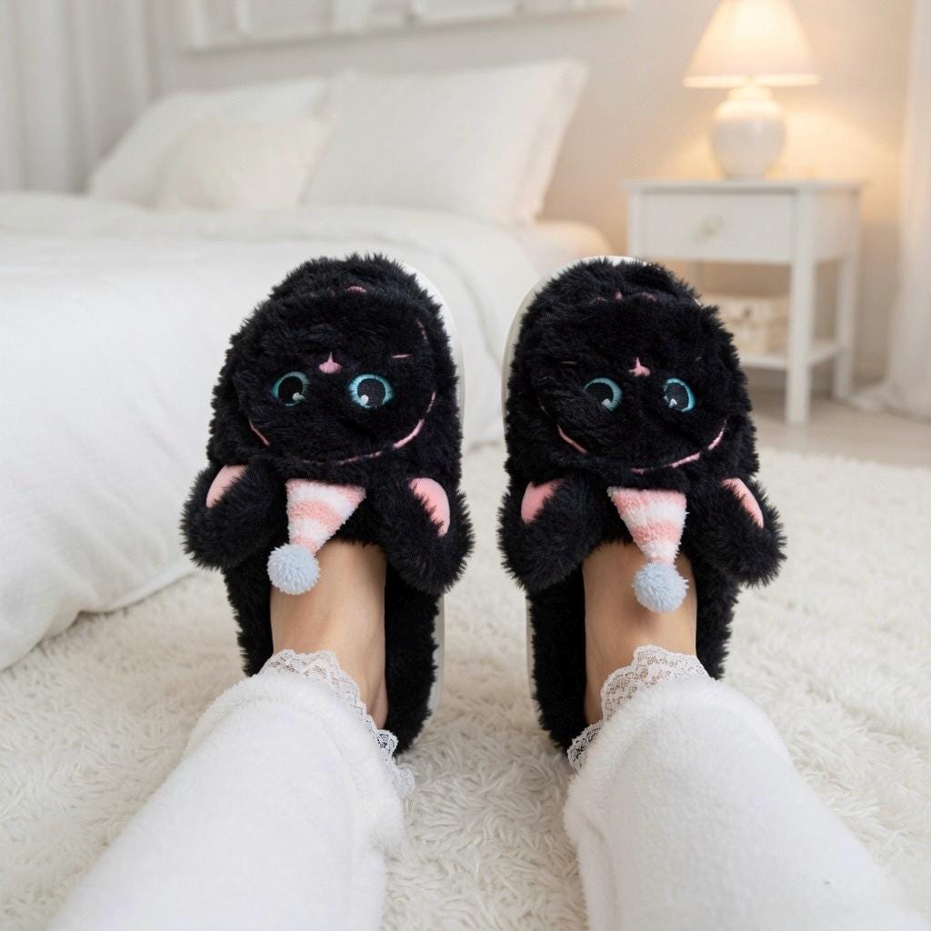 Plush Cat Slippers | Cozy Winter Indoor Animal Home Shoes | SoftSlipsy