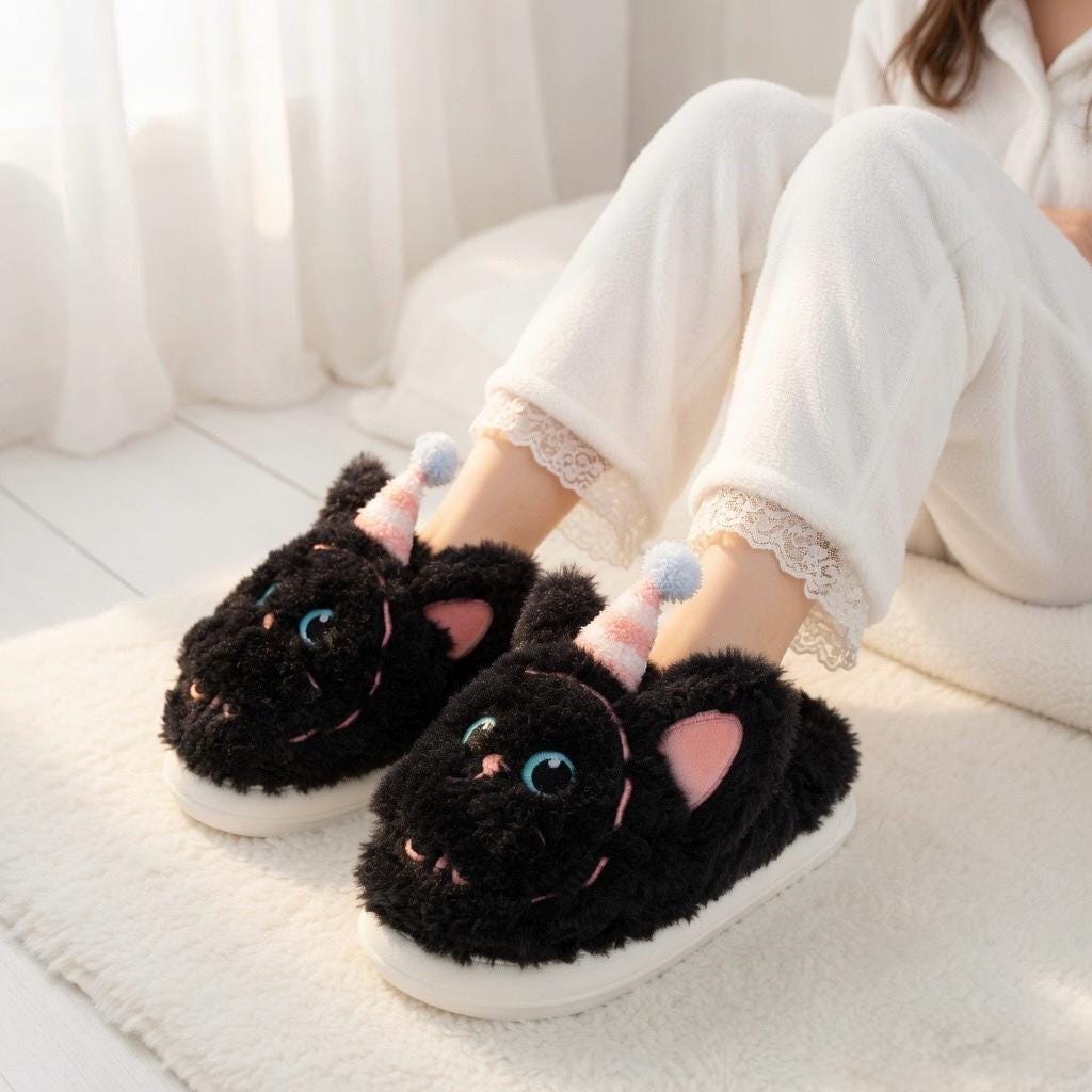 Plush Cat Slippers | Cozy Winter Indoor Animal Home Shoes | SoftSlipsy