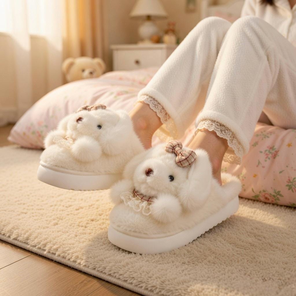 Plush Puppy Dog Slippers | Cozy Winter Indoor Animal House Shoes | SoftSlipsy