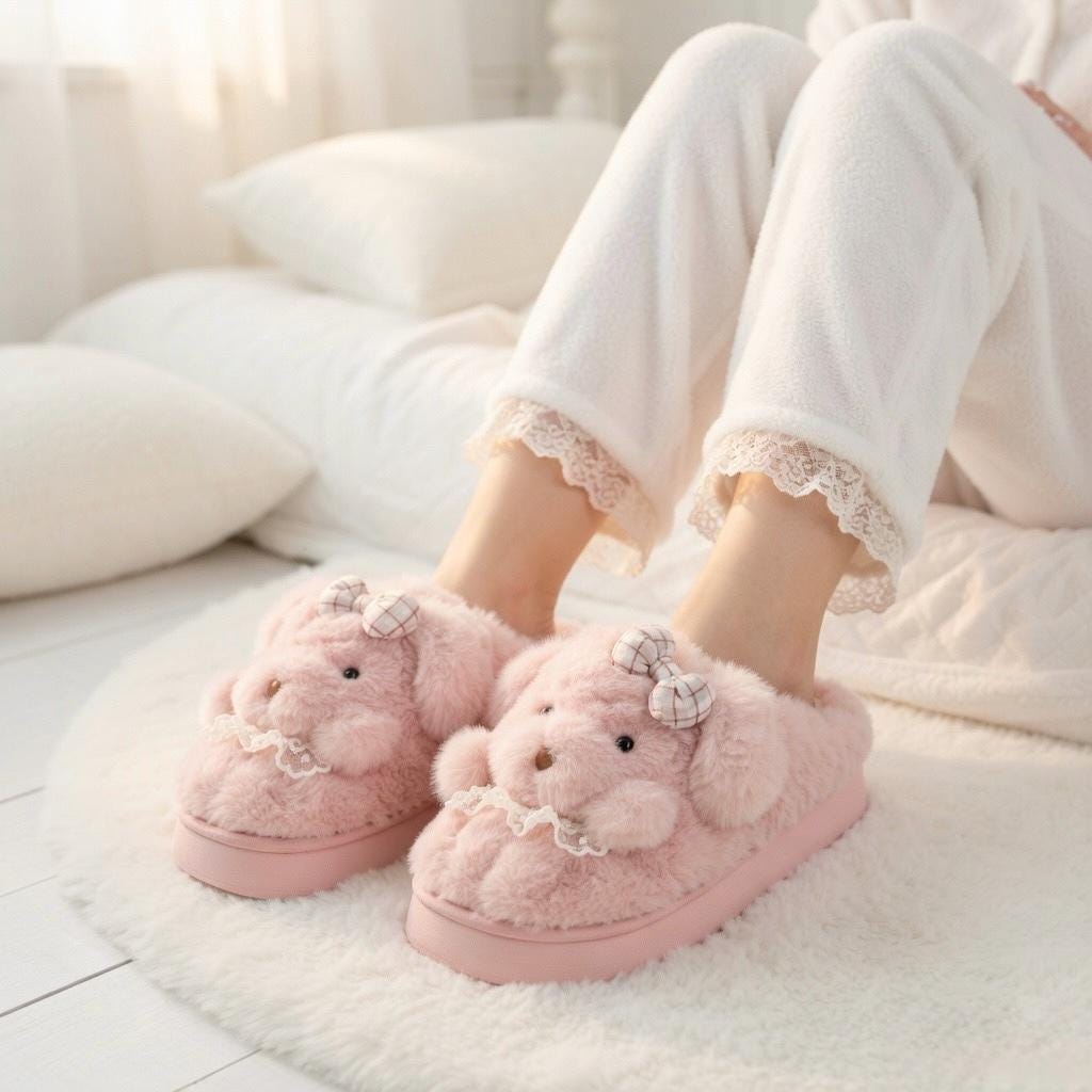 Plush Puppy Dog Slippers | Cozy Winter Indoor Animal House Shoes | SoftSlipsy