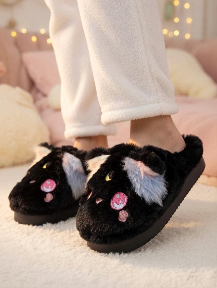Plush Kitten Slippers | Cozy Rainbow Cat House Shoes, Winter Warmth | SoftSlipsy