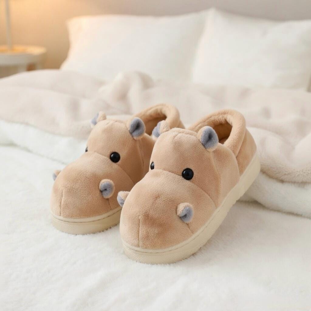 Plush Hippo Slippers | Cozy Animal House Shoes for Women, Winter Warmth|SoftSlipsy