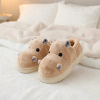 Plush Hippo Slippers | Cozy Animal House Shoes for Women, Winter Warmth|SoftSlipsy