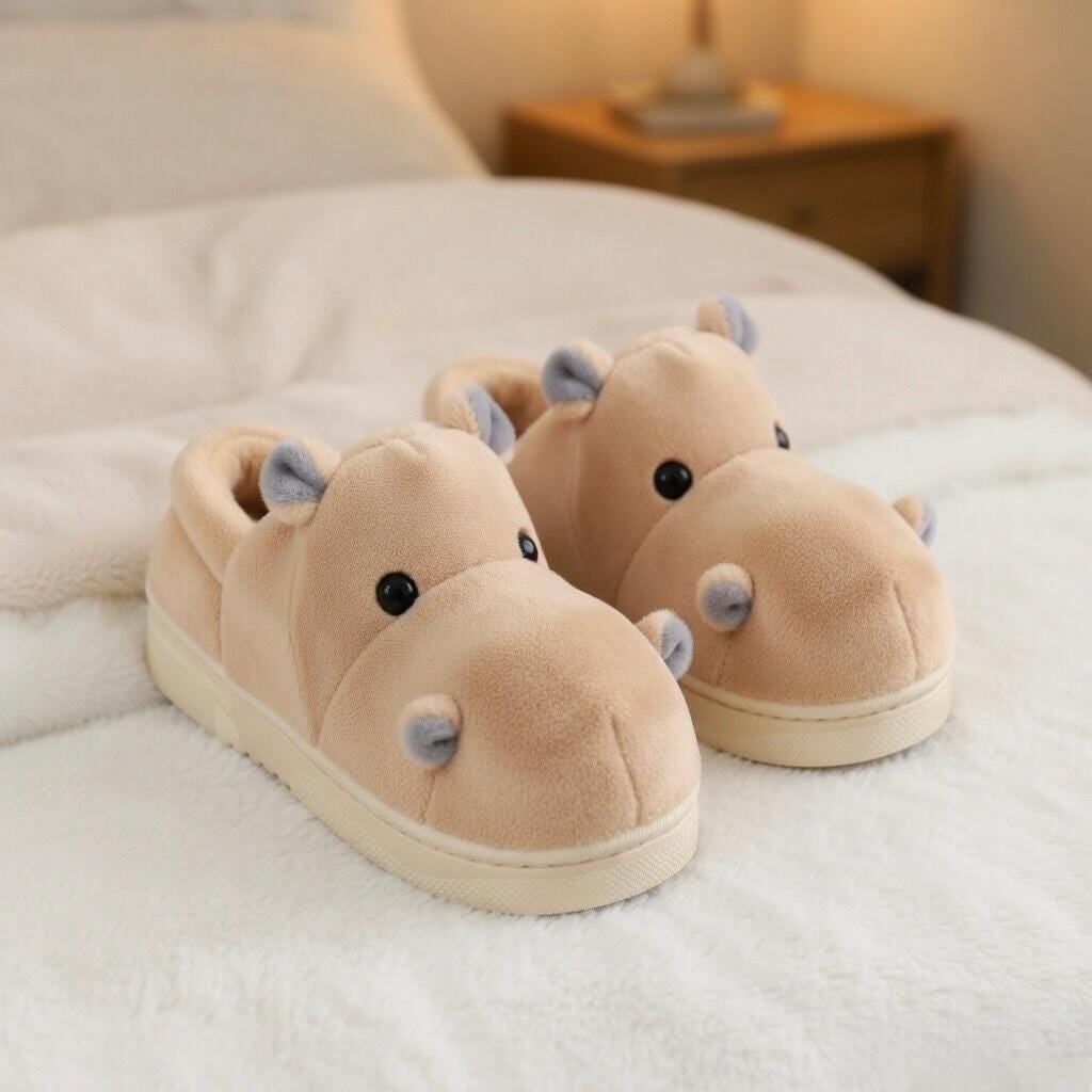 Plush Hippo Slippers | Cozy Animal House Shoes for Women, Winter Warmth|SoftSlipsy