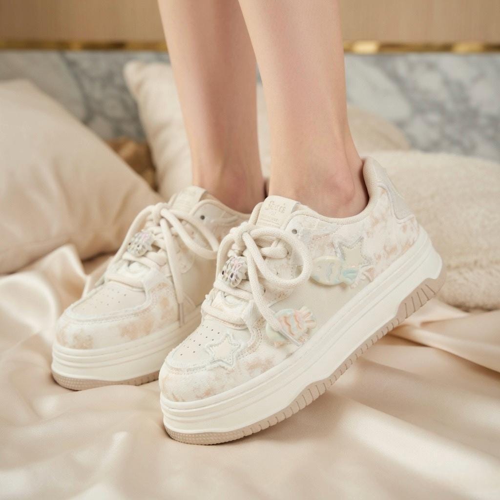 SoftSlipsy Kawaii Cat Platform Sneakers | Pastel Chunky Cartoon Shoes