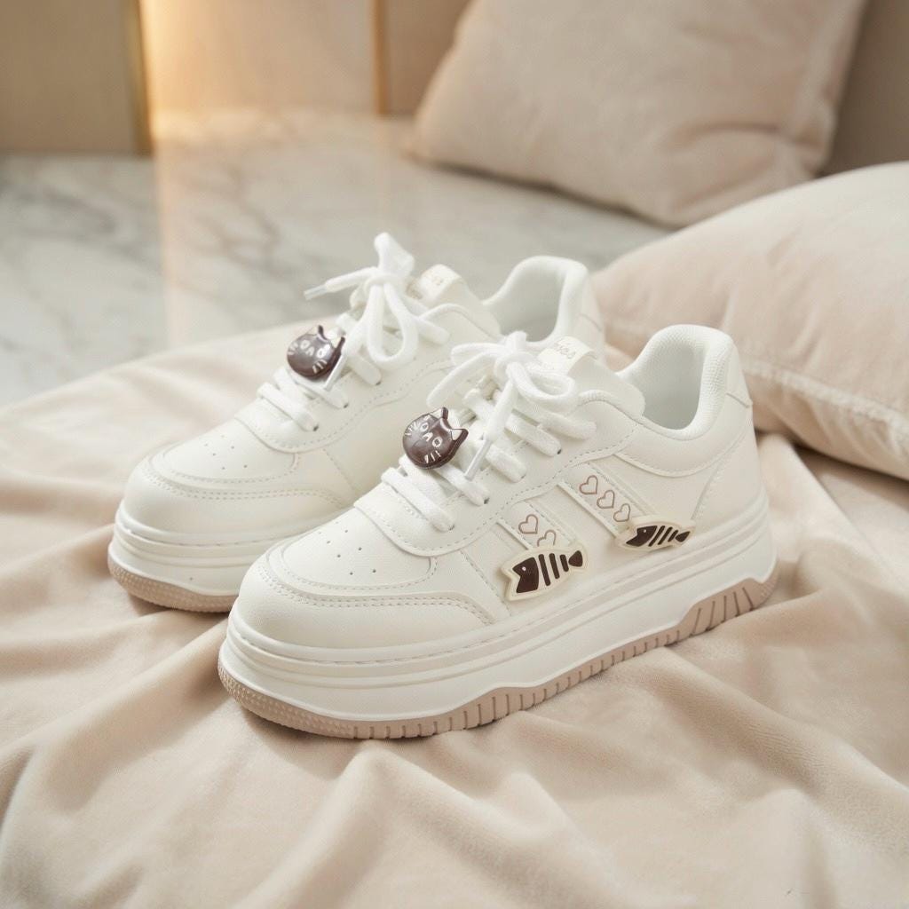 SoftSlipsy Kawaii Cat Platform Sneakers | Pastel Chunky Cartoon Shoes