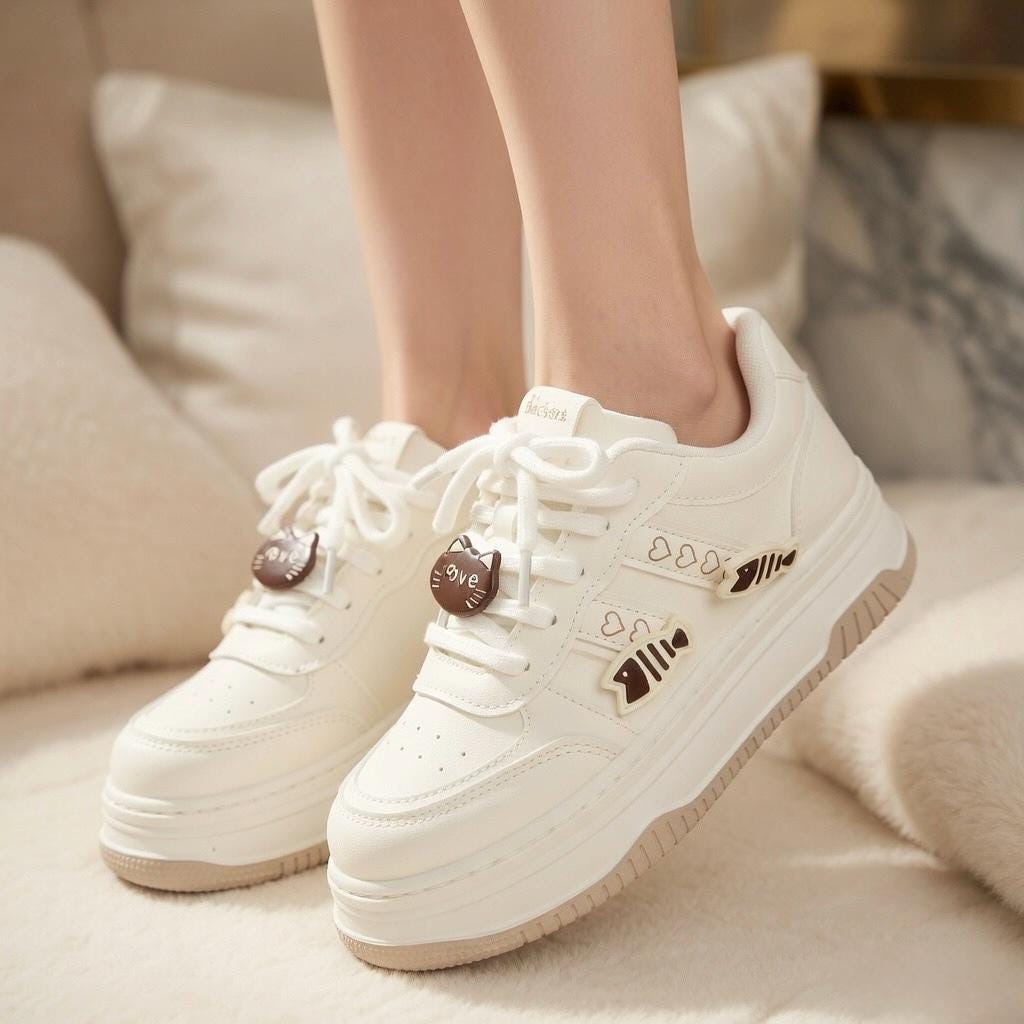 SoftSlipsy Kawaii Cat Platform Sneakers | Pastel Chunky Cartoon Shoes