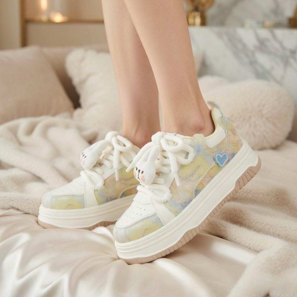 SoftSlipsy Kawaii Cat Platform Sneakers | Pastel Chunky Cartoon Shoes