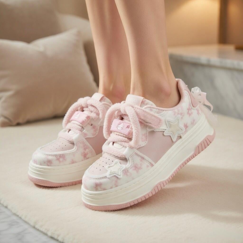 SoftSlipsy Kawaii Cat Platform Sneakers | Pastel Chunky Cartoon Shoes
