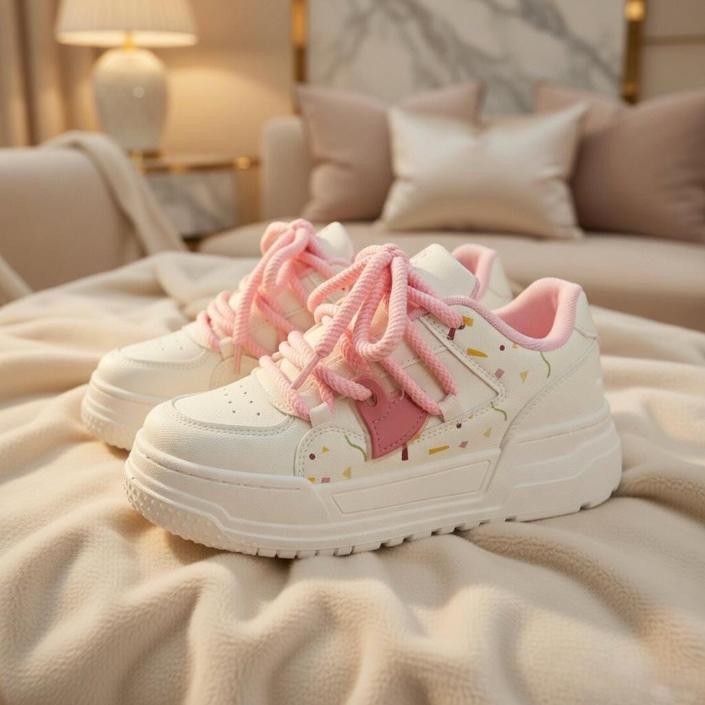 SoftSlipsy Pastel Platform Sneakers Women | Chunky Kawaii Lace Up Shoes | Soft Girl