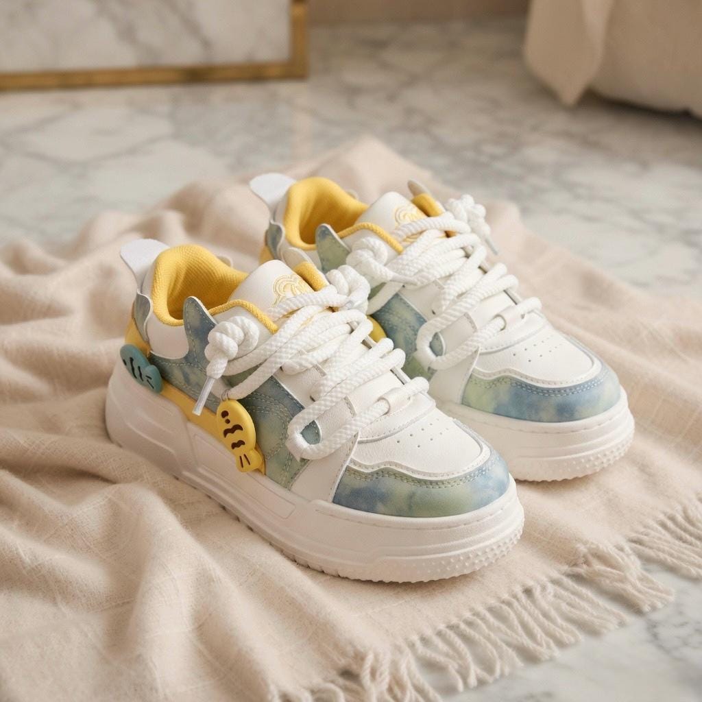 SoftSlipsy Pastel Platform Sneakers Women | Chunky Kawaii Lace Up Shoes | Soft Girl