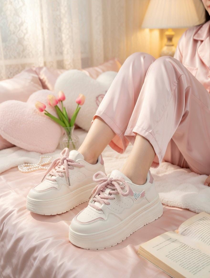 SoftSlipsy Women's Bow Platform Sneakers | Korean Style Chunky Trainers (+8CM Height)