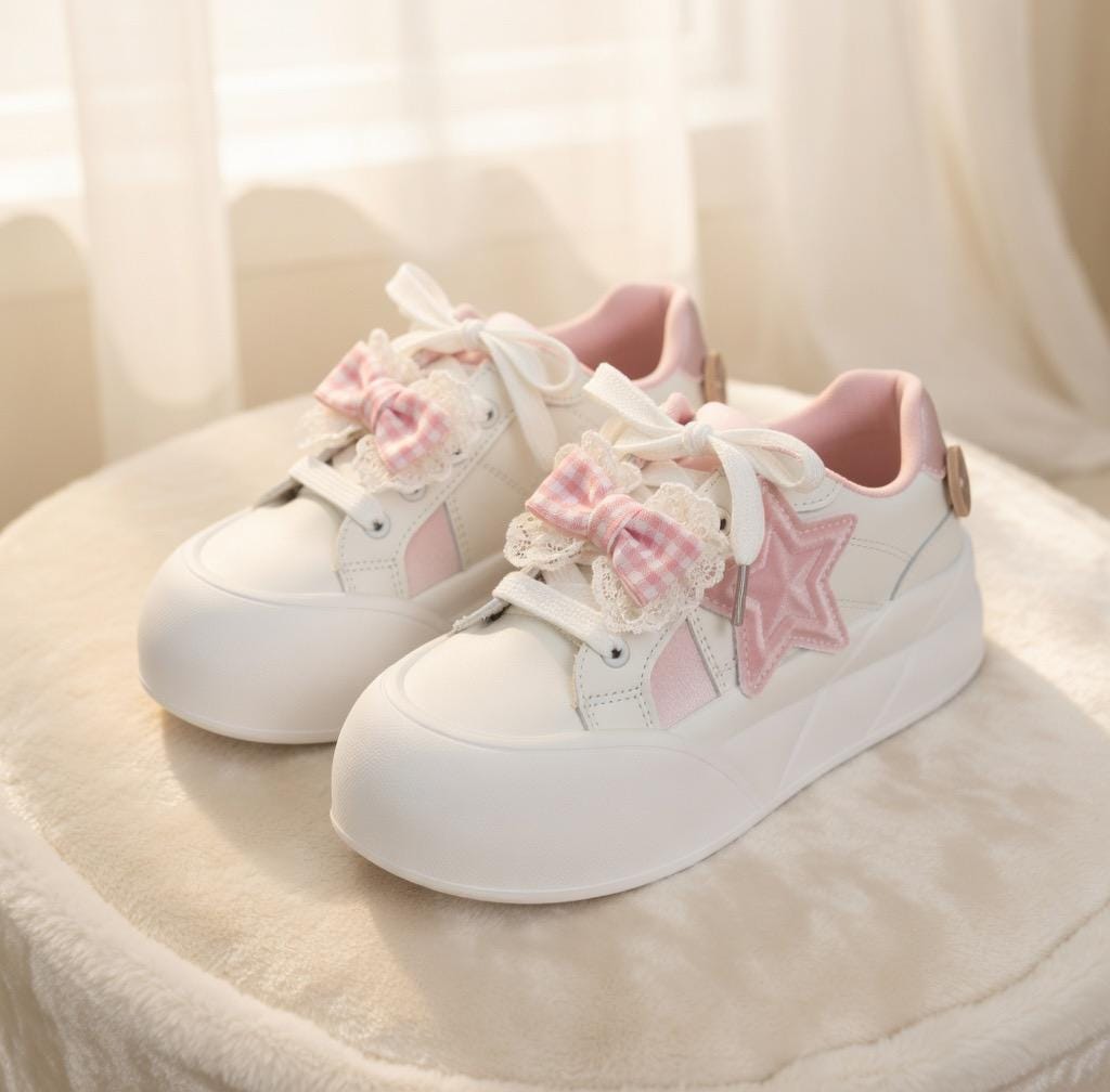 SoftSlipsy Kawaii Bow Star Platform Sneakers | Soft Girl, Korean Style Chunky Trainers