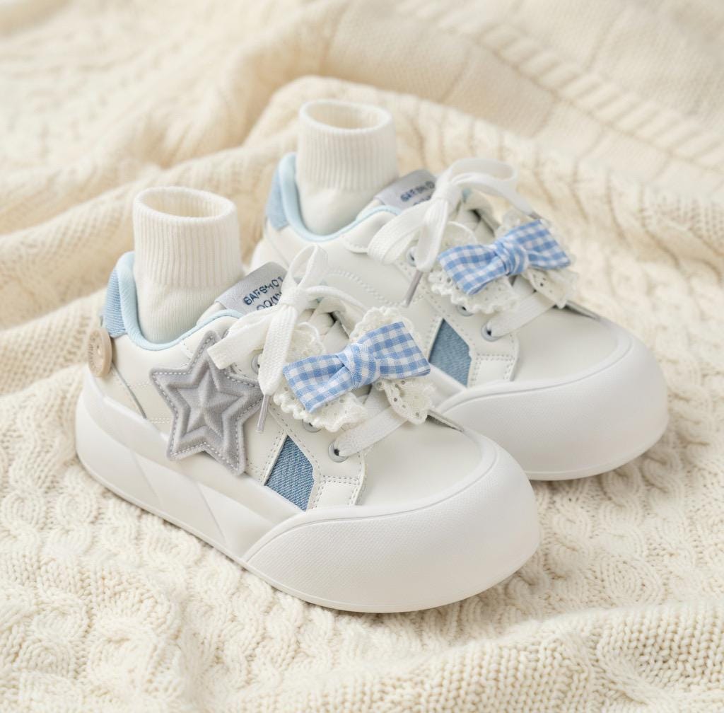 SoftSlipsy Kawaii Bow Star Platform Sneakers | Soft Girl, Korean Style Chunky Trainers