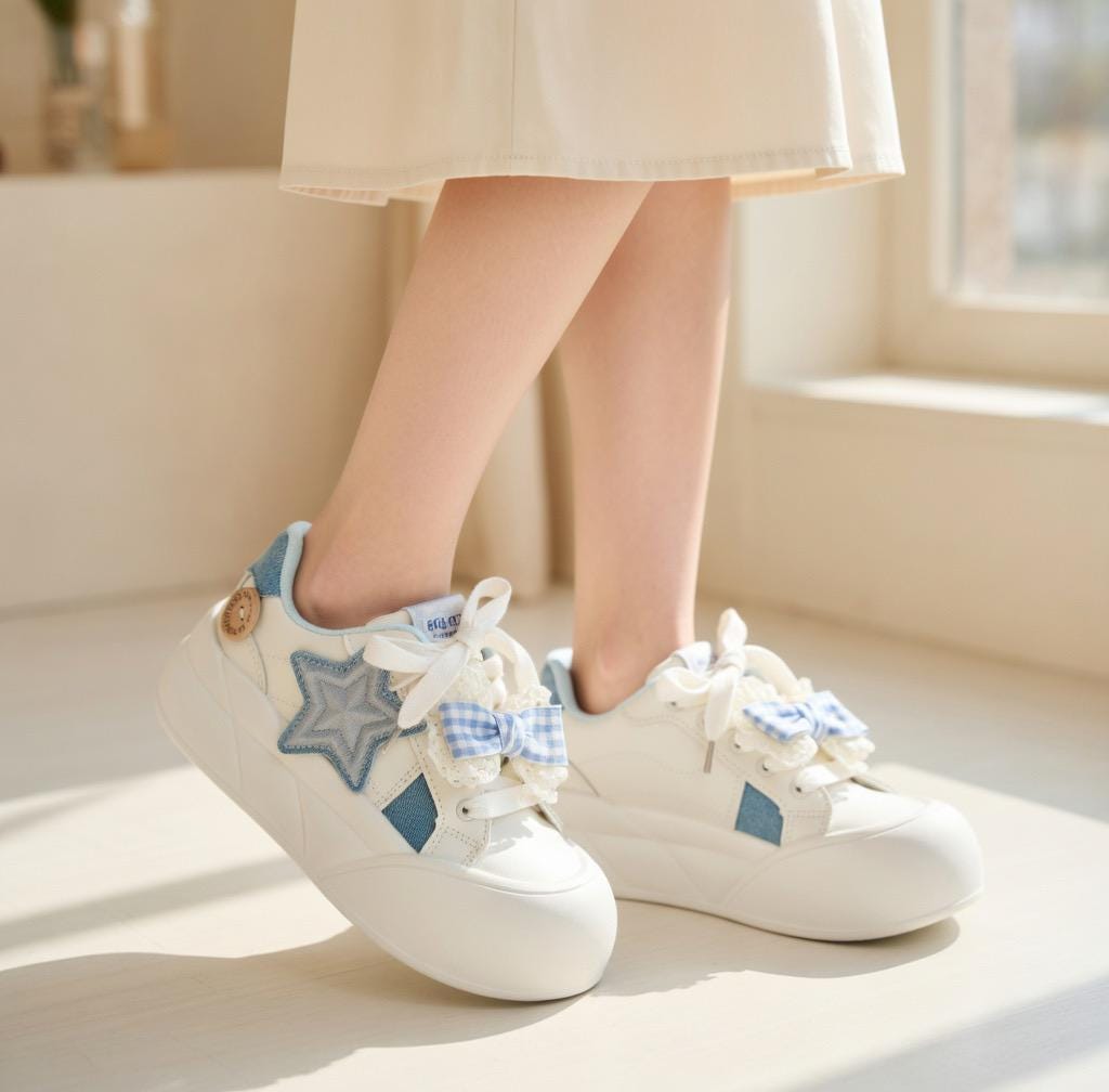 SoftSlipsy Kawaii Bow Star Platform Sneakers | Soft Girl, Korean Style Chunky Trainers