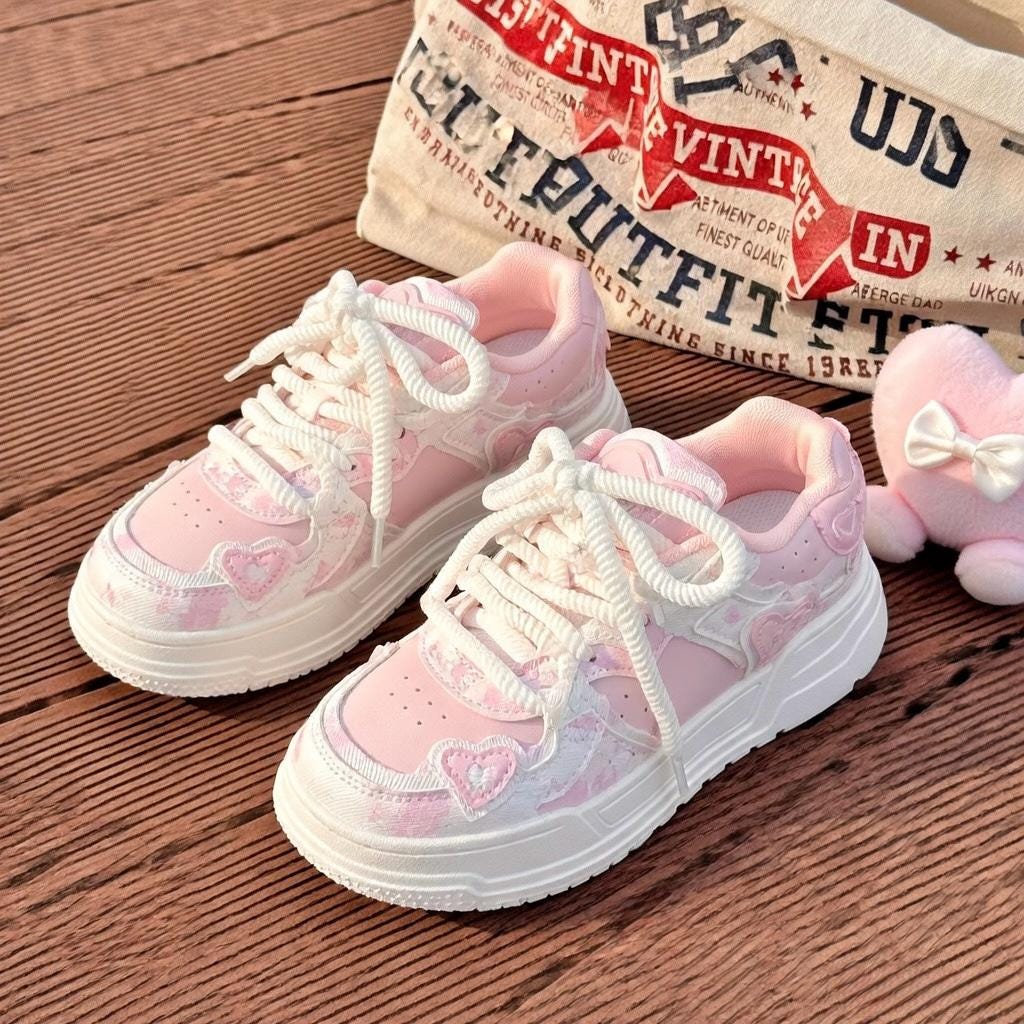 SoftSlipsy Pink Heart Platform Sneakers | Y2K Chunky Trainers (+8CM Height)