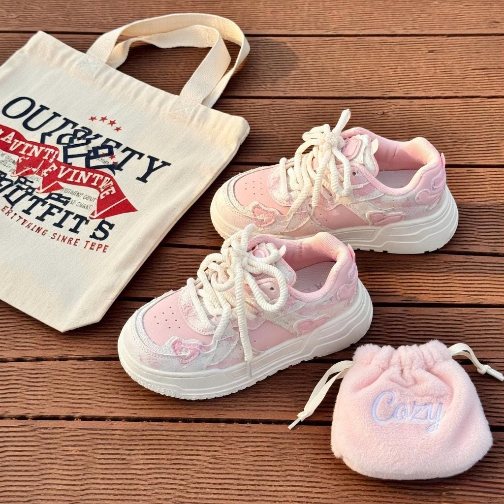 SoftSlipsy Pink Heart Platform Sneakers | Y2K Chunky Trainers (+8CM Height)