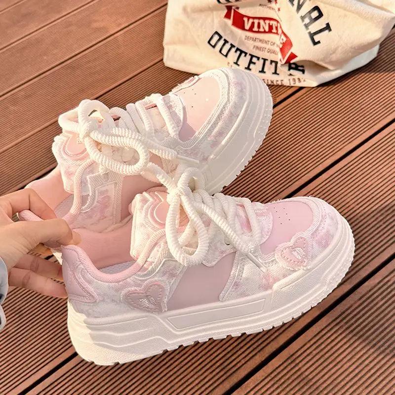 SoftSlipsy Pink Heart Platform Sneakers | Y2K Chunky Trainers (+8CM Height)