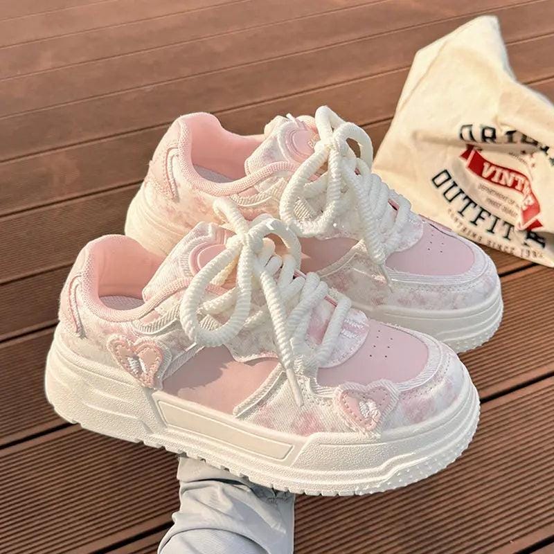 SoftSlipsy Pink Heart Platform Sneakers | Y2K Chunky Trainers (+8CM Height)