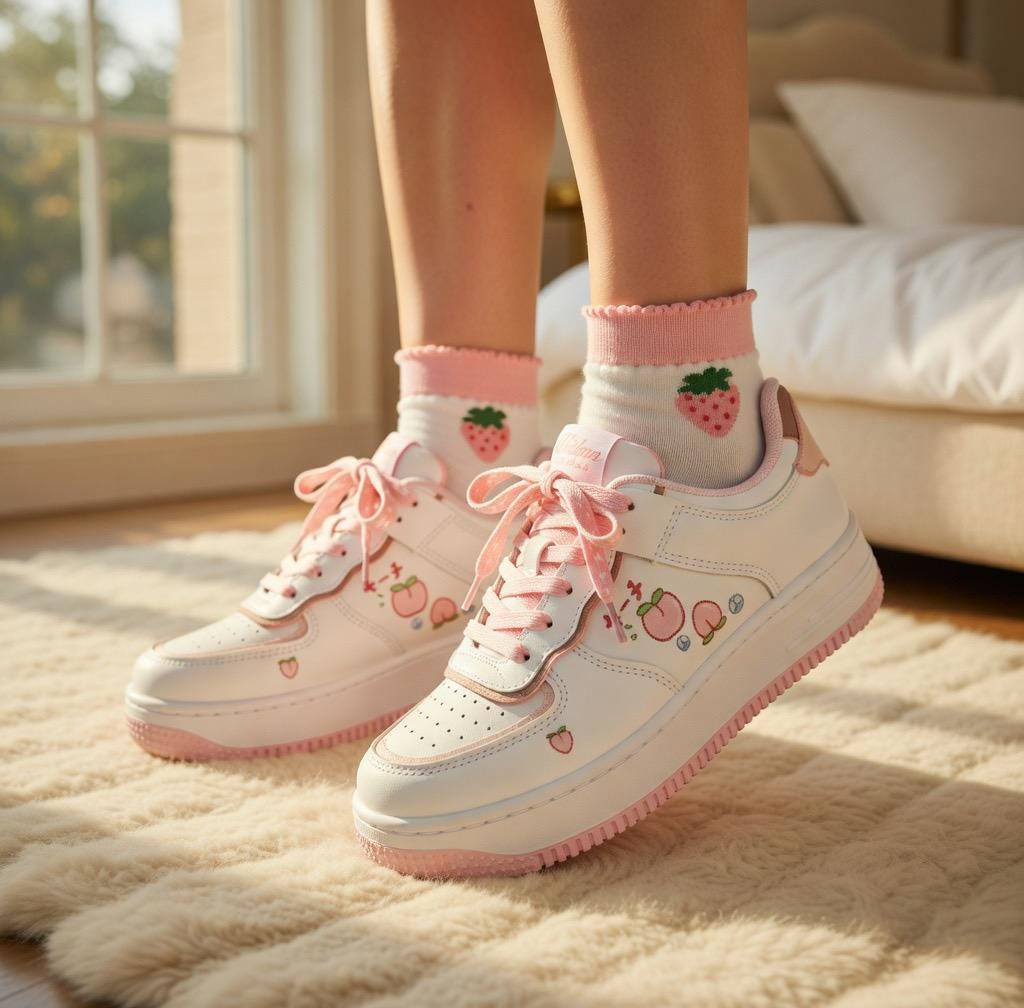 SoftSlipsy Peach Heart Platform Sneakers | +8CM Height Boost, Soft Girl Trainers