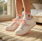 SoftSlipsy Peach Heart Platform Sneakers | +8CM Height Boost, Soft Girl Trainers