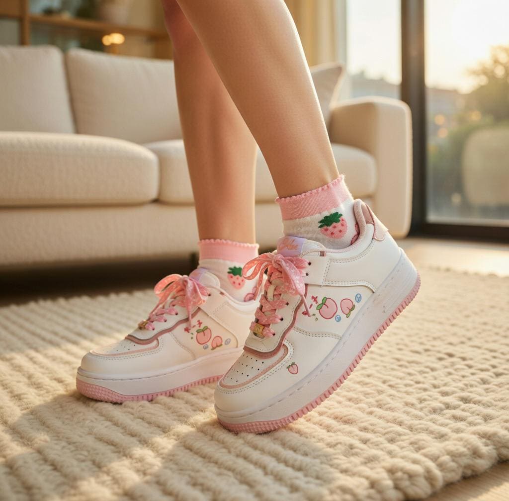 SoftSlipsy Peach Heart Platform Sneakers | +8CM Height Boost, Soft Girl Trainers