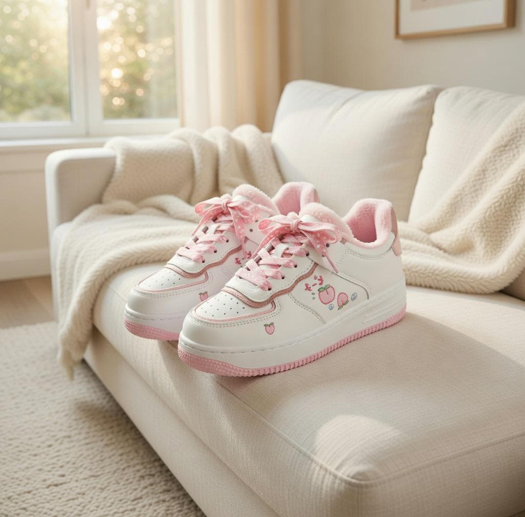 SoftSlipsy Peach Heart Platform Sneakers | +8CM Height Boost, Soft Girl Trainers