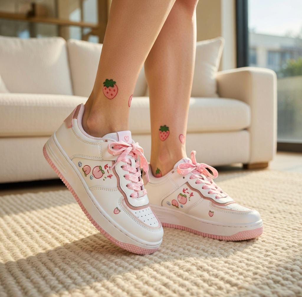 SoftSlipsy Peach Heart Platform Sneakers | +8CM Height Boost, Soft Girl Trainers