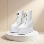 SoftSlipsy Women's White Chunky Platform Ankle Boots | +14CM Height Increasing Fashion