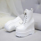 SoftSlipsy Women's White Chunky Platform Ankle Boots | +14CM Height Increasing Fashion
