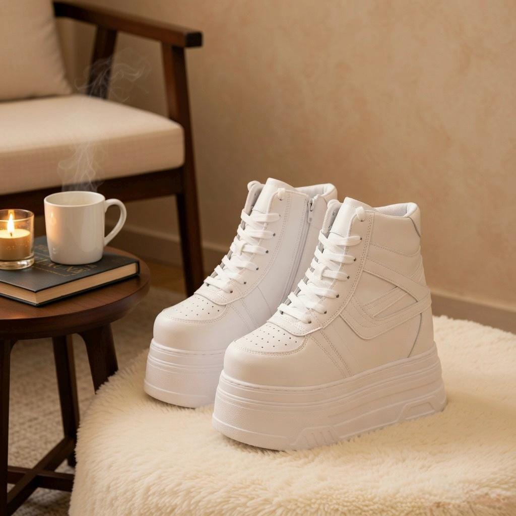 SoftSlipsy Women's White Chunky Platform Sneakers | +14CM Height Increasing Trainers