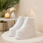 SoftSlipsy Women's White Chunky Platform Sneakers | +14CM Height Increasing Trainers