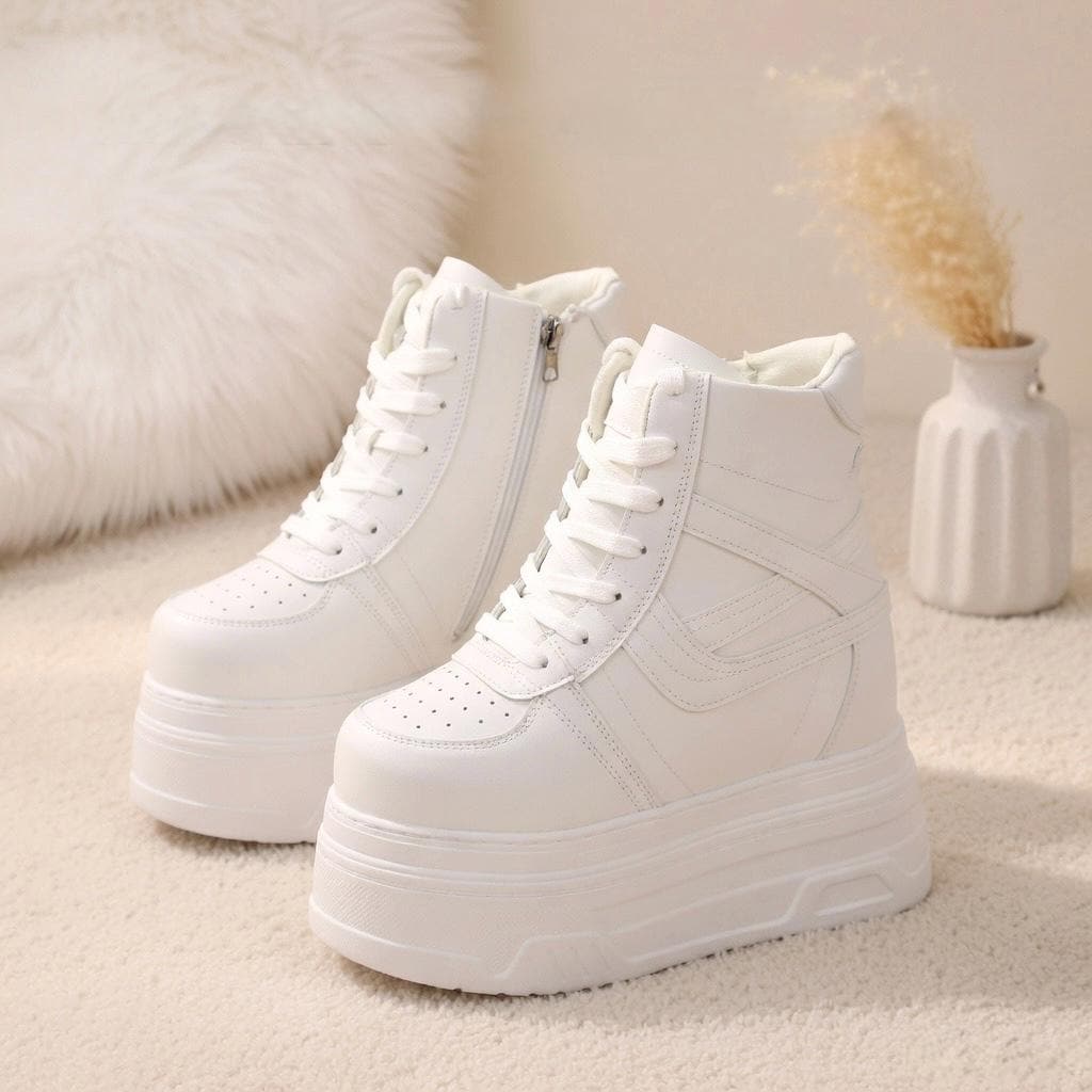 SoftSlipsy Women's White Chunky Platform Sneakers | +14CM Height Increasing Trainers