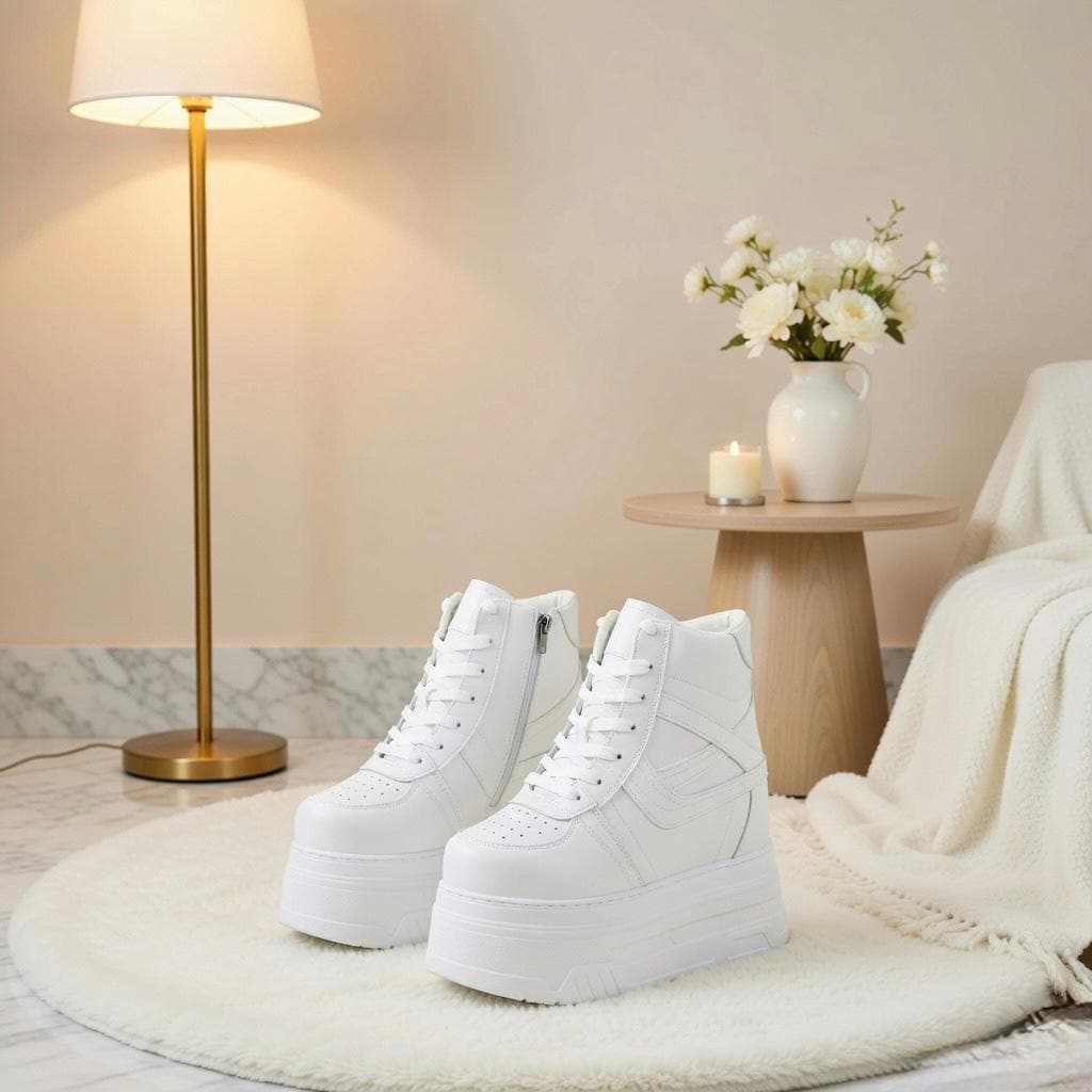 SoftSlipsy Women's White Chunky Platform Sneakers | +14CM Height Increasing Trainers