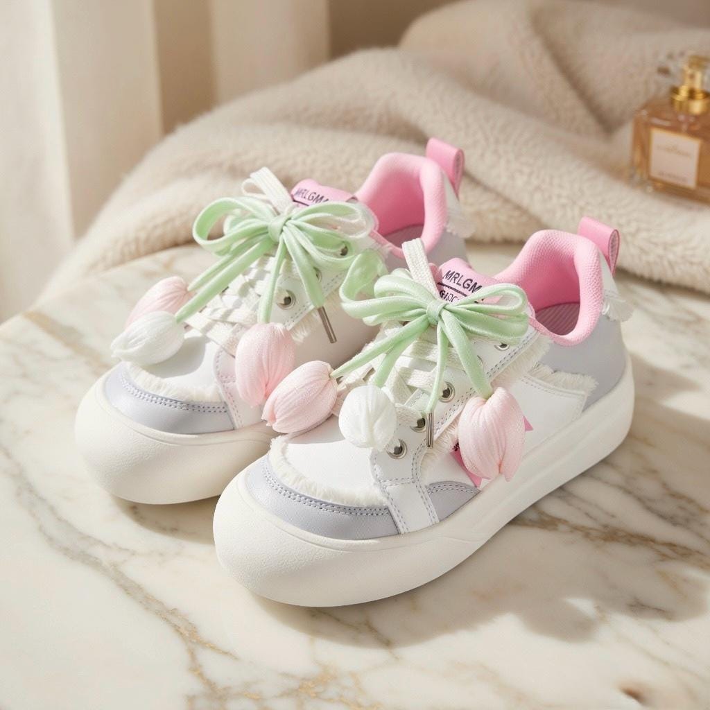 SoftSlipsy Tulip Platform Sneakers | Pastel Floral Chunky Shoes Women, Kawaii Spring Footwear