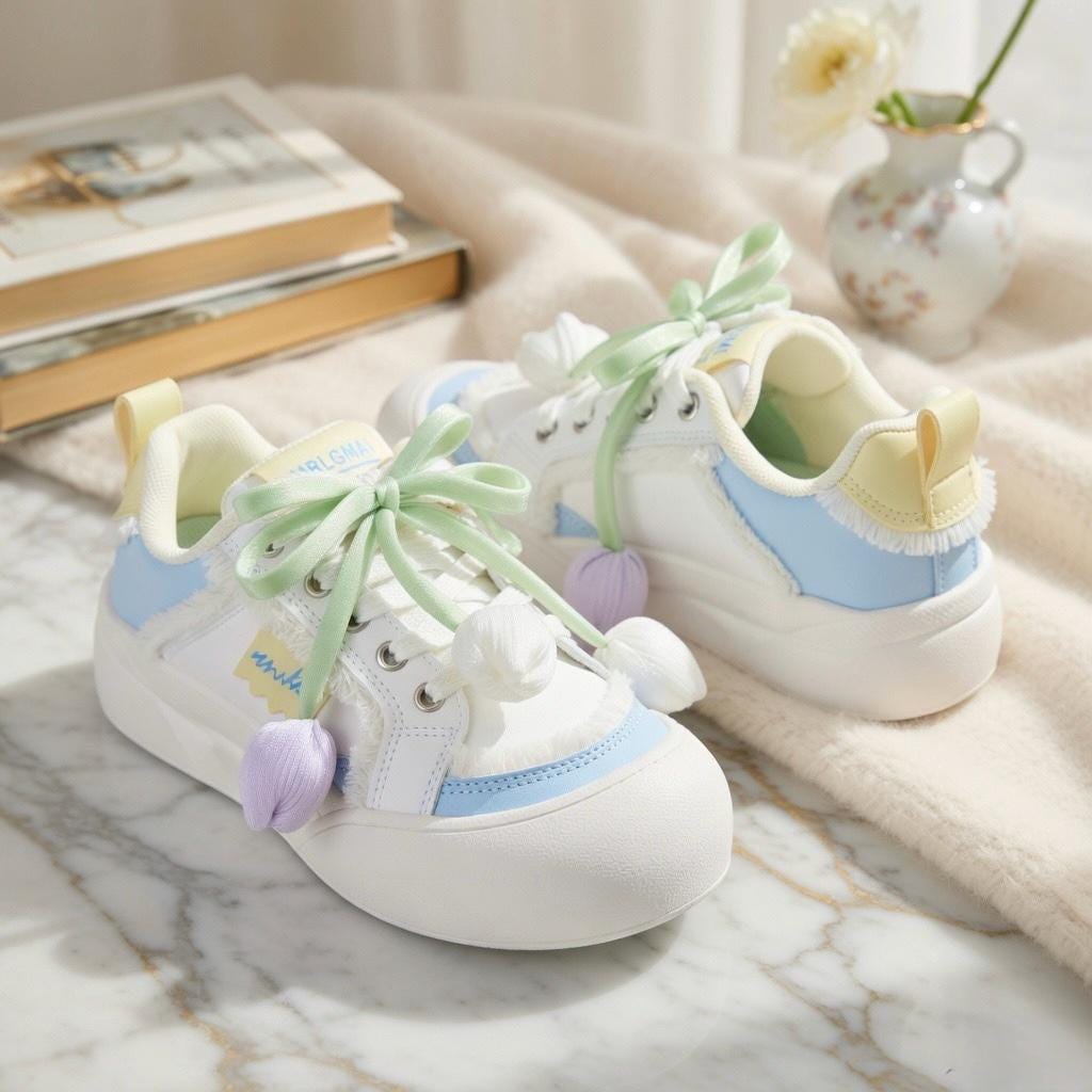 SoftSlipsy Tulip Platform Sneakers | Pastel Floral Chunky Shoes Women, Kawaii Spring Footwear