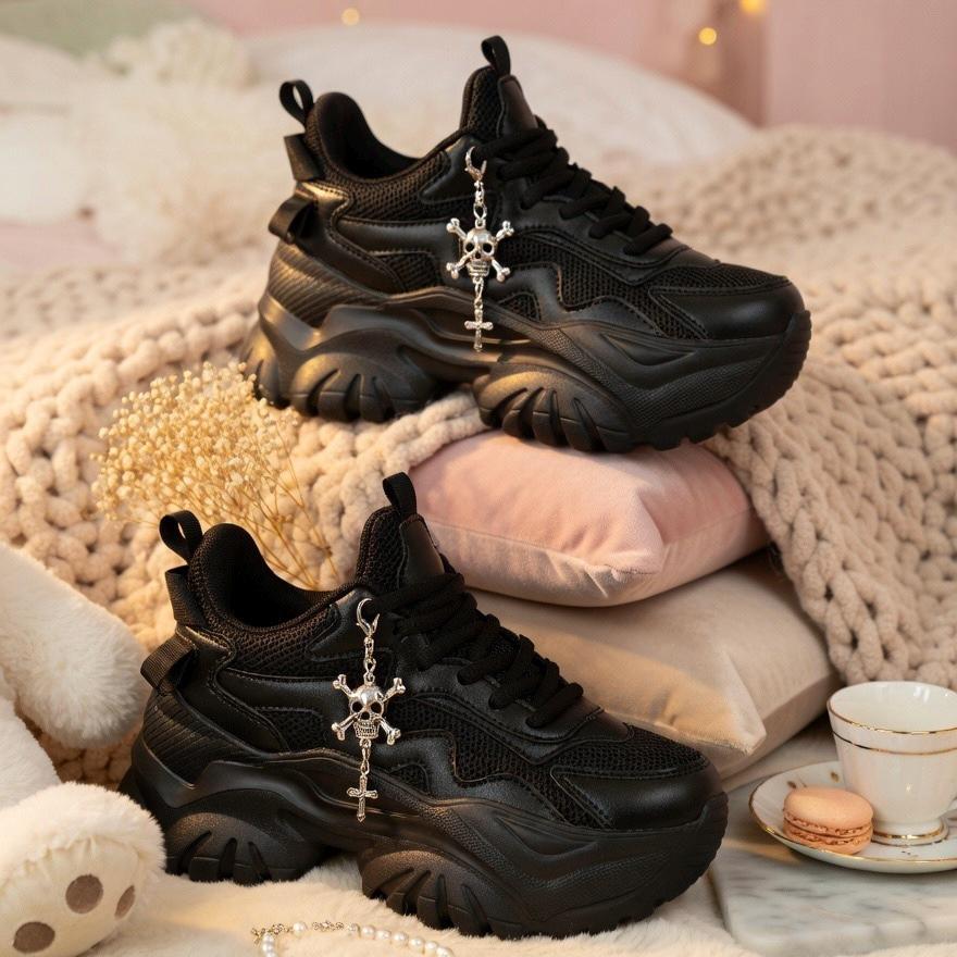 SoftSlipsy Black Platform Sneakers Women | Chunky Edgy Street Style Trainers (+14CM Height)