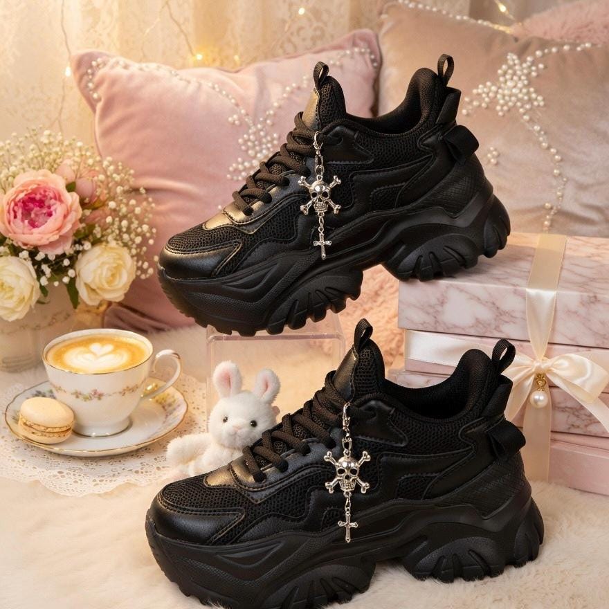 SoftSlipsy Black Platform Sneakers Women | Chunky Edgy Street Style Trainers (+14CM Height)