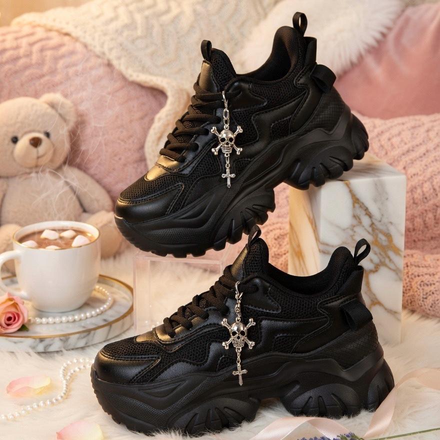 SoftSlipsy Black Platform Sneakers Women | Chunky Edgy Street Style Trainers (+14CM Height)