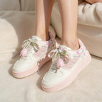 SoftSlipsy Tulip Mesh Platform Sneakers for Women | Breathable Cute Casual Sneakers | Soft Girl Lace Up Shoes | Lightweight Daily Trainers