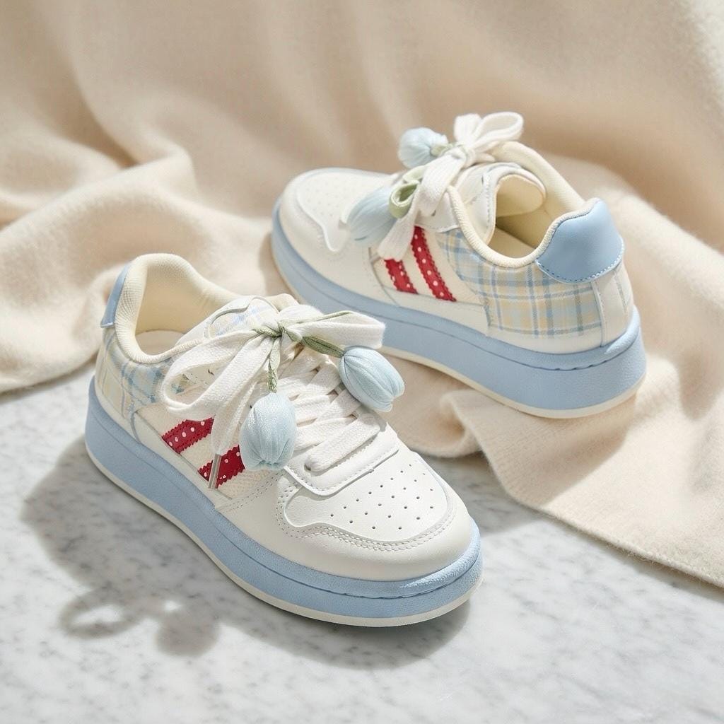 SoftSlipsy Tulip Mesh Platform Sneakers for Women | Breathable Cute Casual Sneakers | Soft Girl Lace Up Shoes | Lightweight Daily Trainers