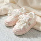 SoftSlipsy Women's Bow Platform Sneakers | Korean Style Lace Up Trainers, Thick Sole Shoes