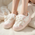 SoftSlipsy Women's Bow Platform Sneakers | Korean Style Lace Up Trainers, Thick Sole Shoes