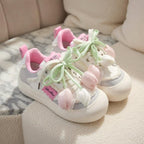 SoftSlipsy Tulip Platform Sneakers Women | Cute Korean Style Mesh Sneakers | Thick Sole Casual Shoes | Soft Girl Lace Up Trainers