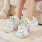 SoftSlipsy Tulip Platform Sneakers Women | Cute Korean Style Mesh Sneakers | Thick Sole Casual Shoes | Soft Girl Lace Up Trainers